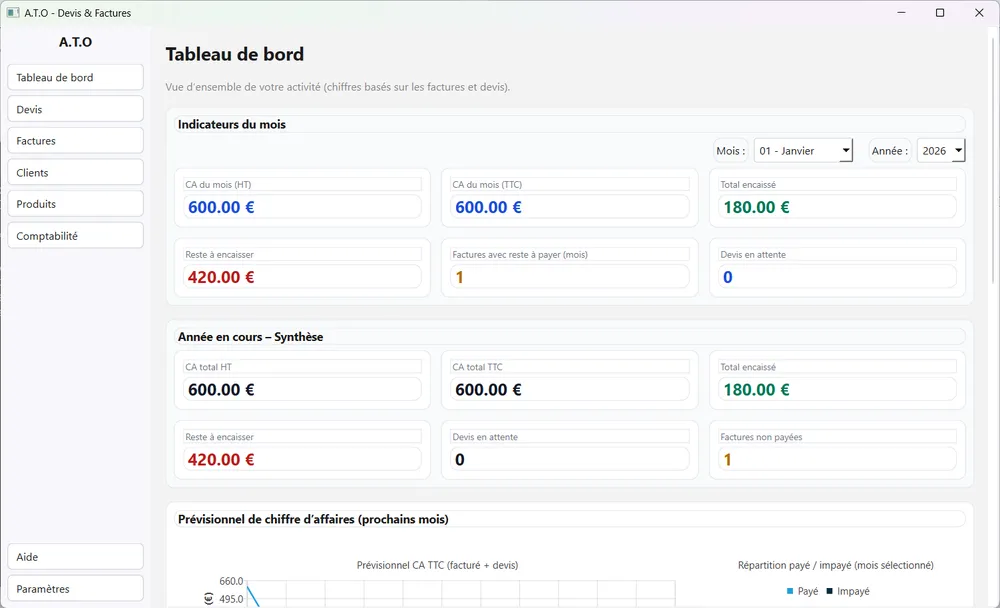 Capture du logiciel ATO Devis et Factures