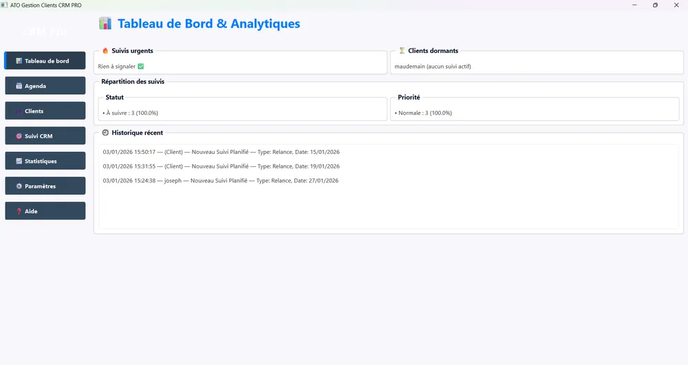 Capture du logiciel ATO Gestion Clients CRM