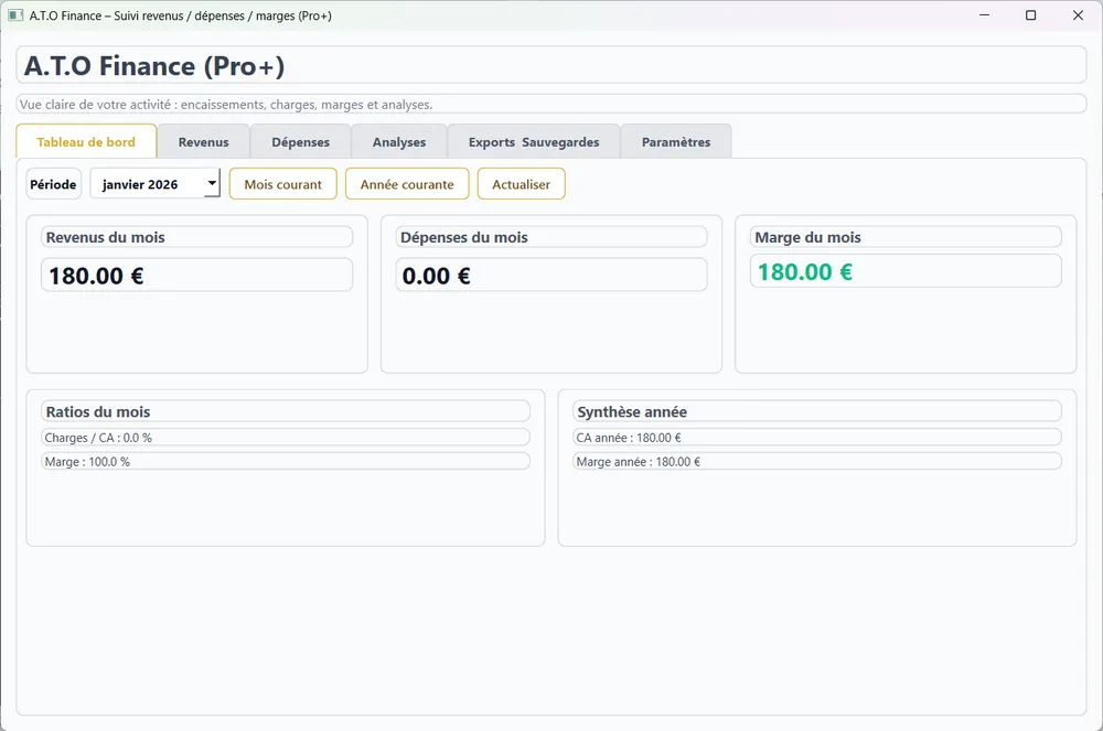 Capture du logiciel ATO Revenus & Dépenses